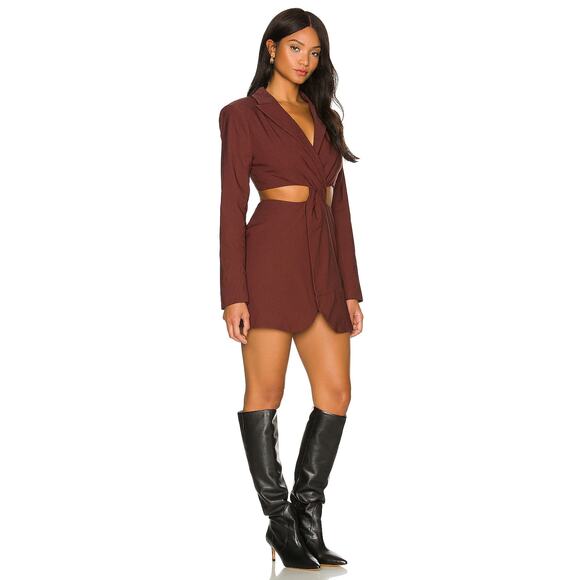 NBD Sibil Chocolate Brown Blazer Twist Cut-Out Dress NWT Size US XS - Picture 3 of 8